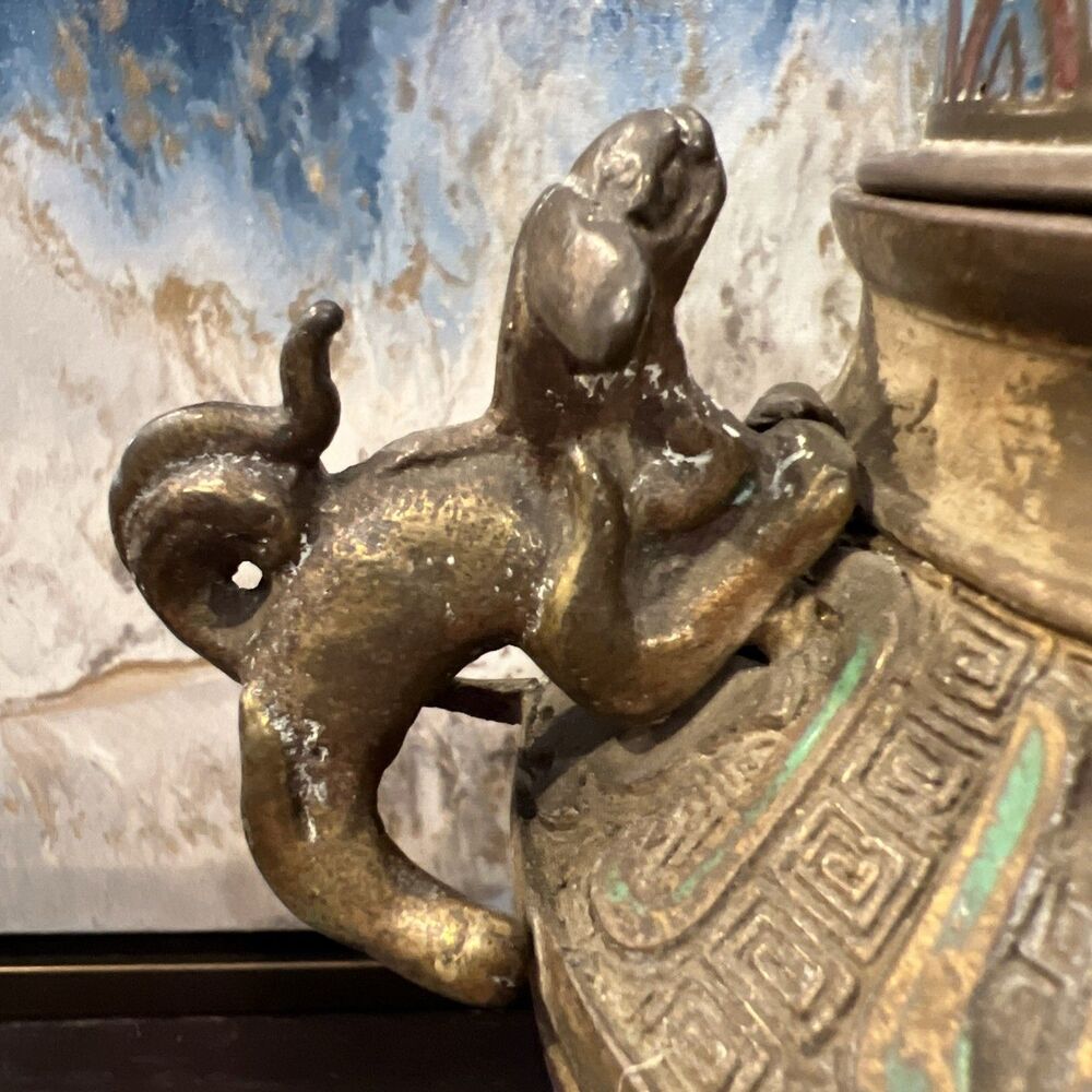 Qianlong Marked Copper Cloisonne Dragon Beast 2 Ear Incense Burner Censer - Picture 4 of 16